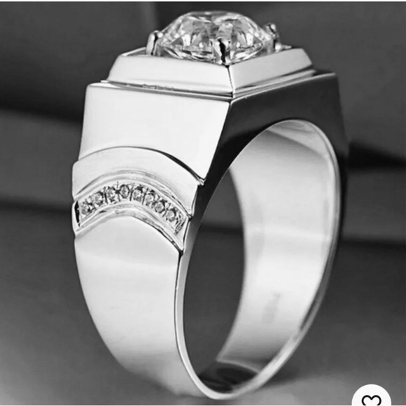 Men’s 2CT Moissanite Brushed 925 Sterling Silver Solitaire Ring Certified